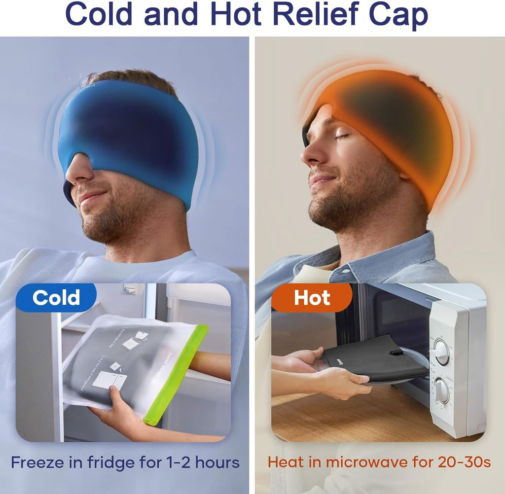 Migraine Relief Cap – Cooling Ice Gel Hat for Headache, Tension &  Puffy Eyes Relief